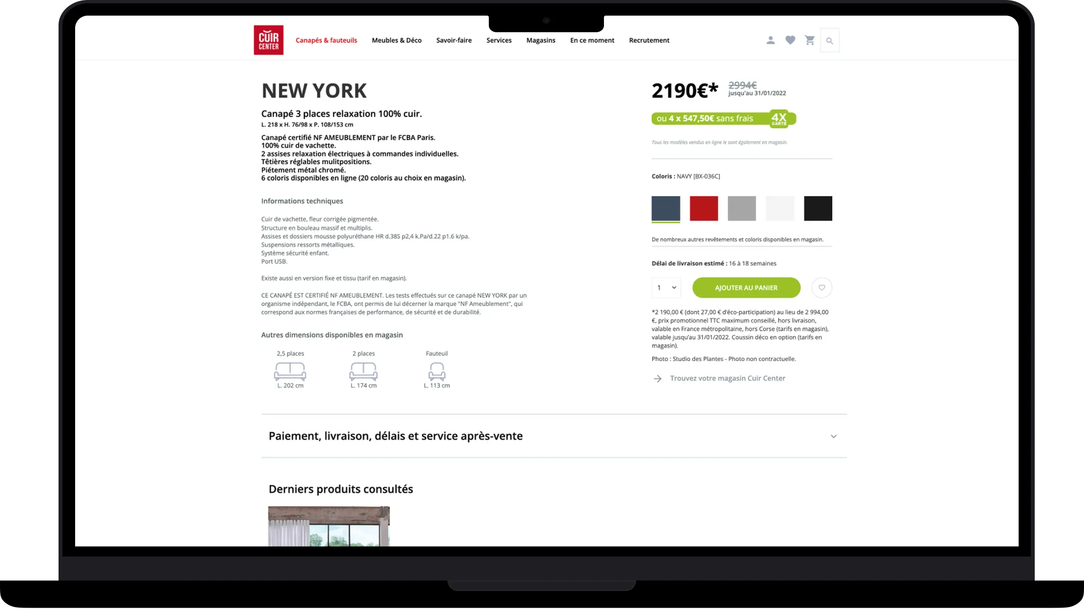 Aperçu de l’application Cuir Center