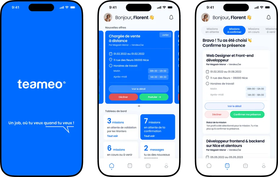 Aperçu de l’application Teameo
