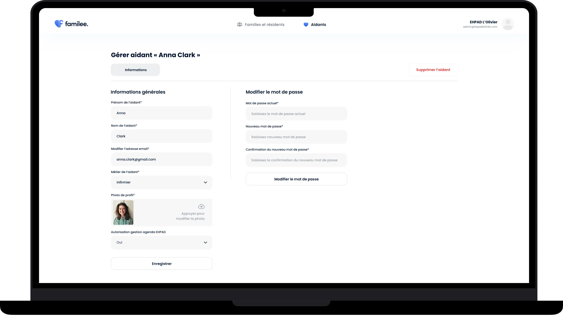 Aperçu de l’application Familee